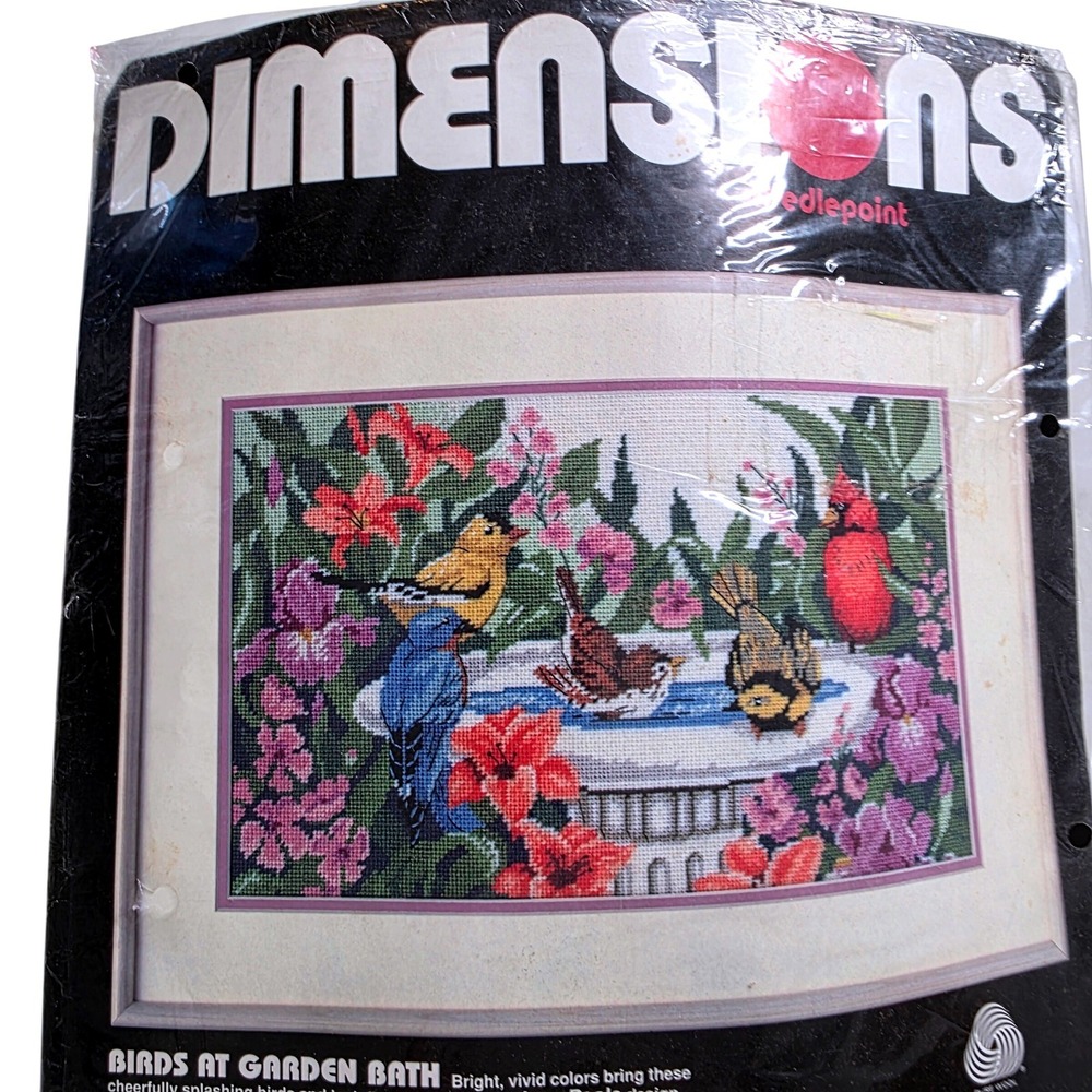 Dimensions Birds at Garden Bath Needlepoint Kit 2378 Joan Poole Vintage 1990